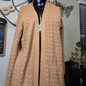 Tan Open-Knit Duster Cardigan | Size Medium | Lightweight & Layered